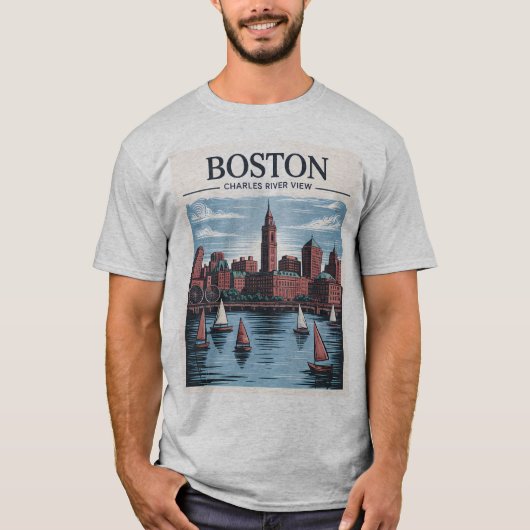  Boston Massachusetts Cityscape & Zeilboten T-shirt (Voorkant)