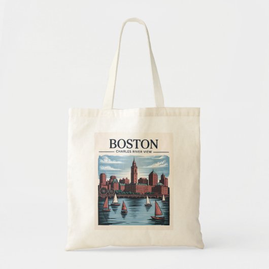  Boston Massachusetts Cityscape & Zeilboten Tote Bag (Voorkant)