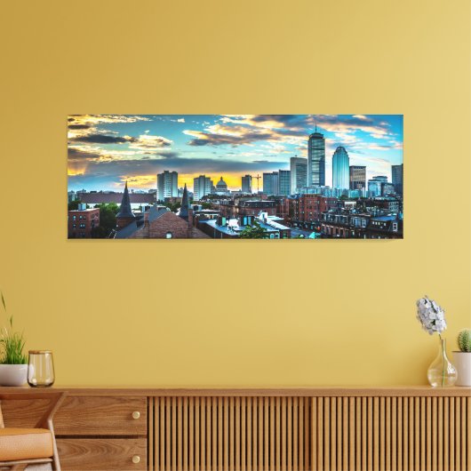 Boston Massachusetts Downtown Skyline Panoramic Canvas Afdruk (Insitu (Woonkamer))