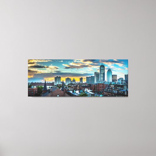 Boston Massachusetts Downtown Skyline Panoramic Canvas Afdruk (Voorkant)