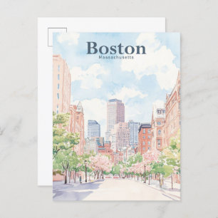 Boston Massachusetts Gouache Illustratie Reizen Briefkaart
