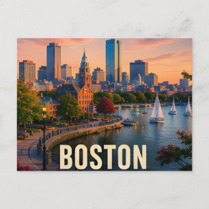 Boston Massachusetts Haven Zonsondergang Stadsgezi Briefkaart
