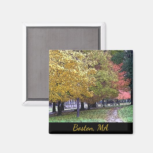 Boston, Massachusetts Herfst Foliage Comic Art Magneet (Voorkant / Achterkant)