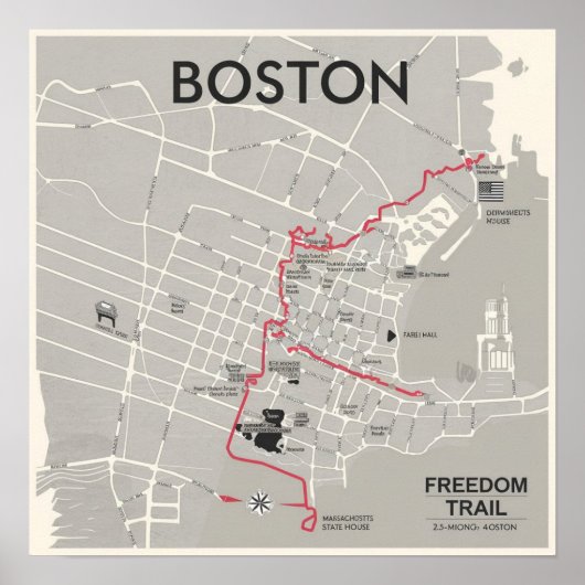  Boston Massachusetts kaart, Boston kaart Poster (Voorkant)