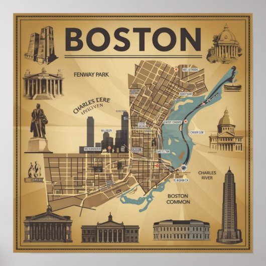 Boston Massachusetts kaart, Boston kaart Poster (Voorkant)