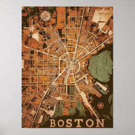 Boston Massachusetts kaart, Boston kaart Poster