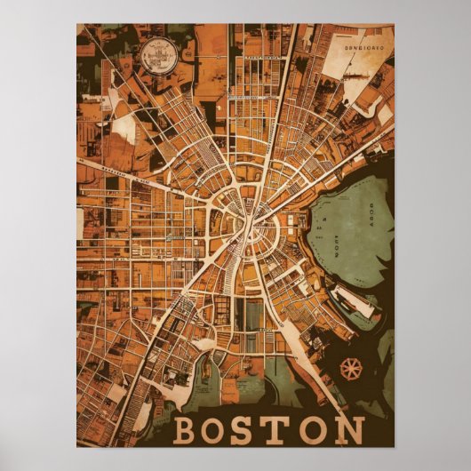  Boston Massachusetts kaart, Boston kaart Poster (Voorkant)