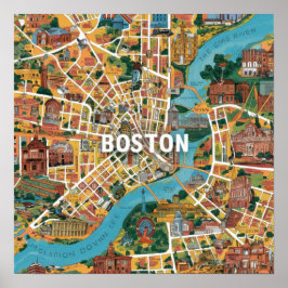 Boston Massachusetts kaart, Boston kaart Poster