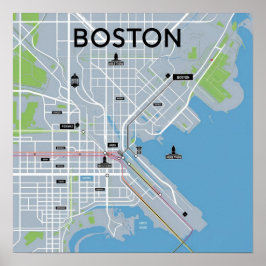 Boston Massachusetts kaart, Boston kaart Poster