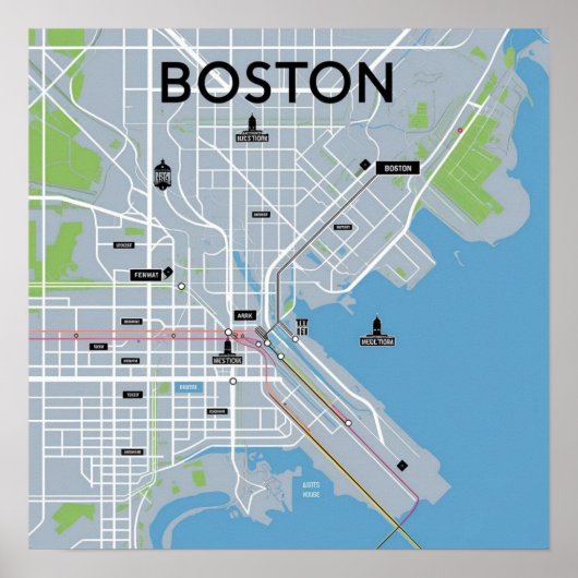  Boston Massachusetts kaart, Boston kaart Poster (Voorkant)