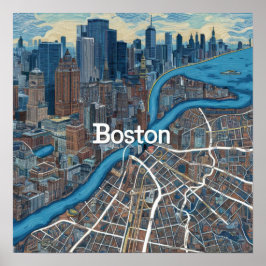 Boston Massachusetts kaart, Boston kaart Poster