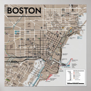  Boston Massachusetts kaart, Boston kaart Poster
