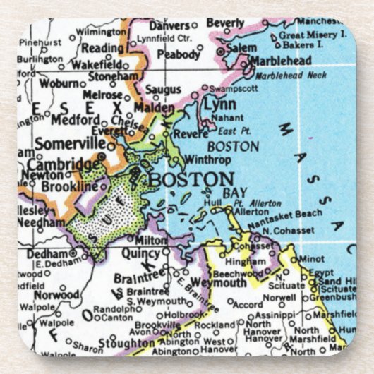 Boston, Massachusetts  Kaart Ornament Bier Onderzetter (Voorkant)