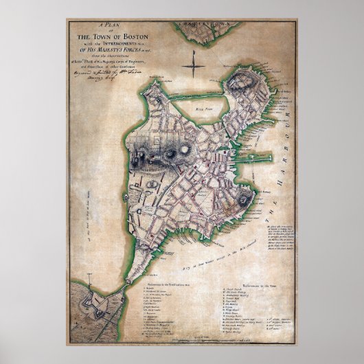 Boston Massachusetts Map 1775 van Thomas Hyde Page Poster (Voorkant)