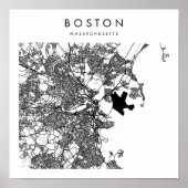 Boston Massachusetts Minimal Modern Street Map Poster (Voorkant)