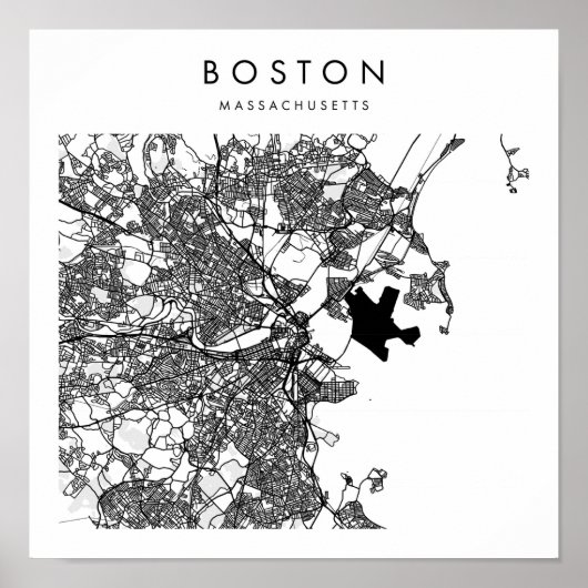 Boston Massachusetts Minimal Modern Street Map Poster (Voorkant)