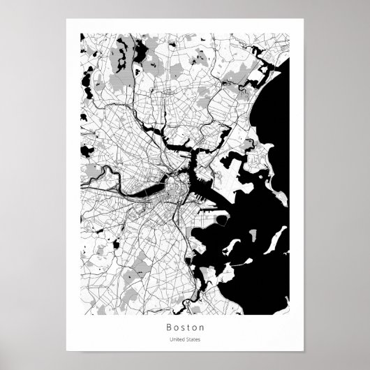 Boston Massachusetts Modern Minimal White City Map Poster (Voorkant)