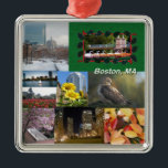 Boston, Massachusetts Photo Collage Metalen Ornament<br><div class="desc">Ik heb honderden foto's van Boston waardoor het voor mij onmogelijk is om slechts één afbeelding te kiezen, dus sta ik mezelf toe om te creëer en te genieten van kleurrijke collages met behulp van verschillende foto's van een lente, zomer, Herfst en een winterdag in Boston, MA. :-) Door celeste@khoncepts.com...</div>