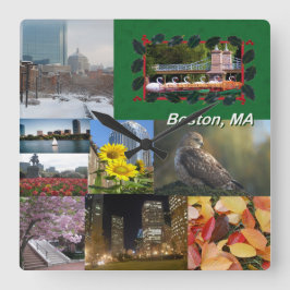 Boston, Massachusetts Photo Collage Vierkante Klok