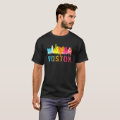 Boston Massachusetts Retro Waterverf Skyline Souv T-shirt (Voorkant volledig)