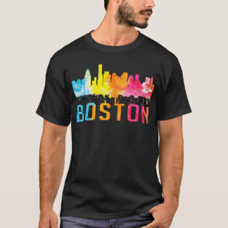 Boston Massachusetts Retro Waterverf Skyline Souv T-shirt