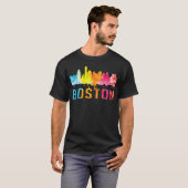 Boston Massachusetts Retro Waterverf Skyline Souv T-shirt (Voorkant volledig)