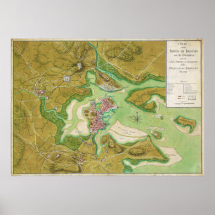 Boston Massachusetts Revolutionary War Map Poster