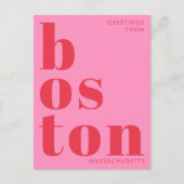 Boston Massachusetts rode roze typografie Briefkaa Briefkaart (Voorkant)