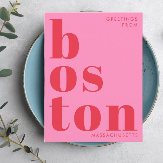 Boston Massachusetts rode roze typografie Briefkaa Briefkaart