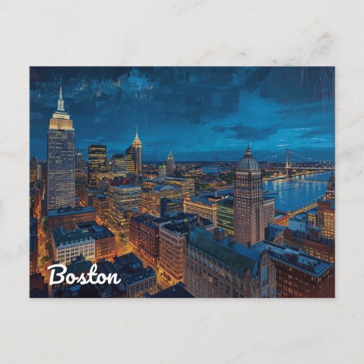 Boston Massachusetts Silhouette Kunst Briefkaart (Voorkant)