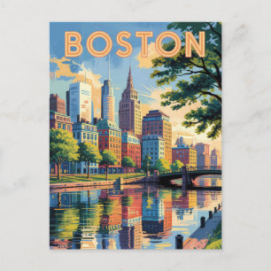 Boston Massachusetts Silhouette Reis Kunst Vintage Briefkaart