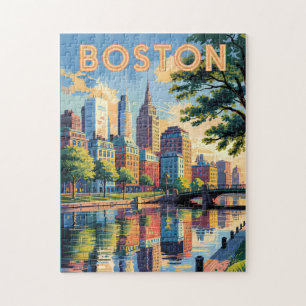 Boston Massachusetts Silhouette Reis Kunst Vintage Legpuzzel