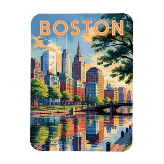Boston Massachusetts Silhouette Reis Kunst Vintage Magneet (Verticaal)
