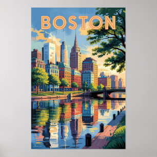 Boston Massachusetts Silhouette Reis Kunst Vintage Poster