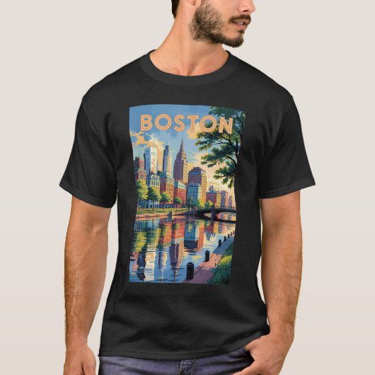 Boston Massachusetts Silhouette Reis Kunst Vintage T-shirt (Voorkant)