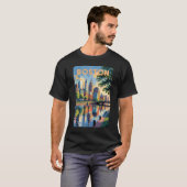 Boston Massachusetts Silhouette Reis Kunst Vintage T-shirt (Voorkant volledig)