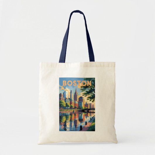 Boston Massachusetts Silhouette Reis Kunst Vintage Tote Bag (Voorkant)