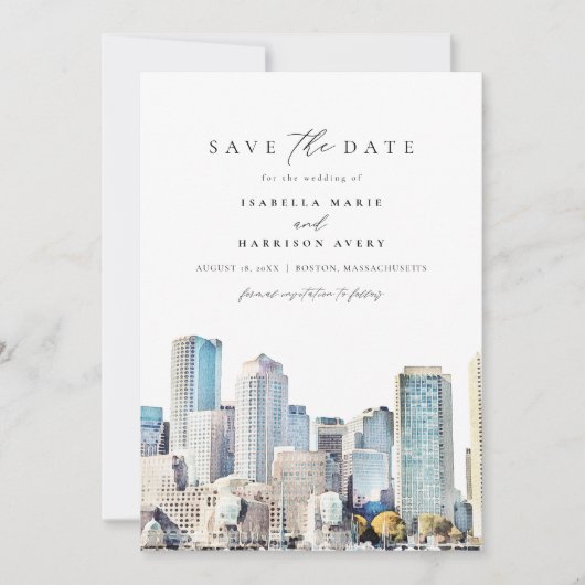 BOSTON MASSACHUSETTS Silhouette Save the Date Kaart (Voorkant)