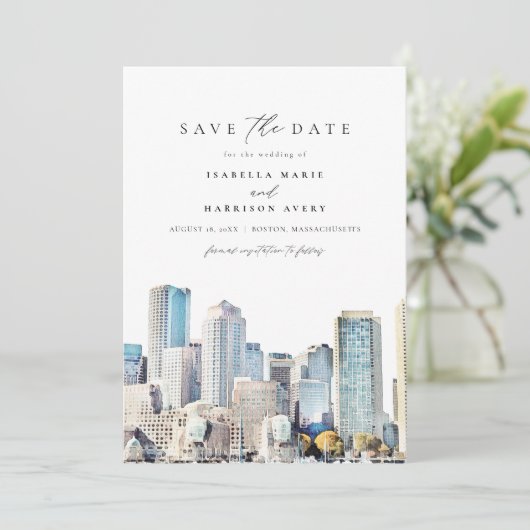 BOSTON MASSACHUSETTS Silhouette Save the Date Kaart (Staand voorkant)