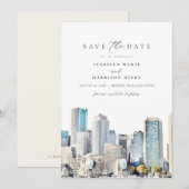 BOSTON MASSACHUSETTS Silhouette Save the Date Kaart (Voorkant / Achterkant)