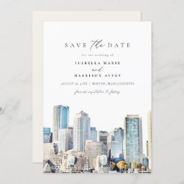 BOSTON MASSACHUSETTS Silhouette Save the Date Kaart