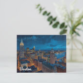 Boston Massachusetts Skyline Art Briefkaart (Staand voorkant)