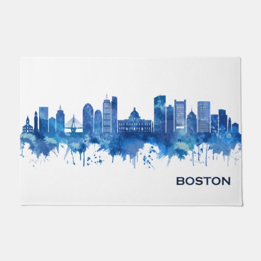 Boston Massachusetts Skyline Blue Deurmat (Voorkant)