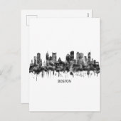 Boston Massachusetts Skyline BW Feestdagenkaart (Voorkant / Achterkant)
