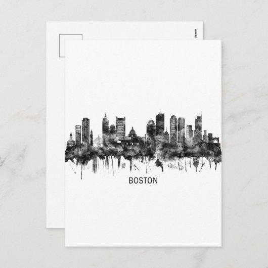 Boston Massachusetts Skyline BW Feestdagenkaart (Voorkant / Achterkant)