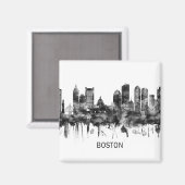 Boston Massachusetts Skyline BW Magneet (Voorkant / Achterkant)