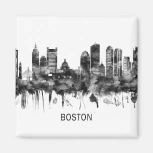 Boston Massachusetts Skyline BW Magneet