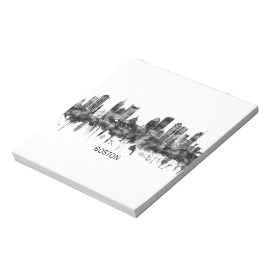 Boston Massachusetts Skyline BW Notitieblok (Linkerzijde)