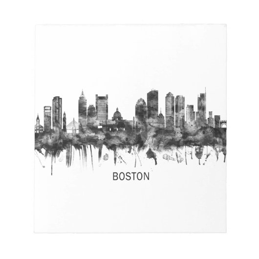 Boston Massachusetts Skyline BW Notitieblok (Voorkant)