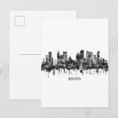 Boston Massachusetts Skyline BW Uitnodiging Briefkaart (Voorkant / Achterkant)